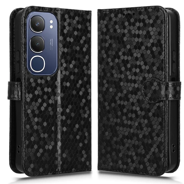 Für vivo Y19s 4G Wallet Case Punktmuster Prägung PU-Leder Handyhülle - Schwarz