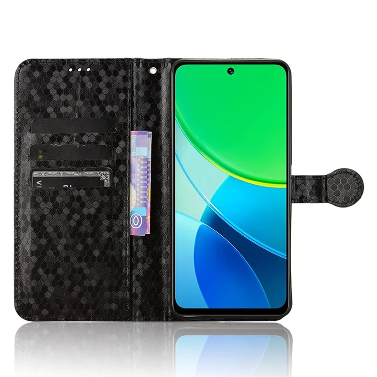 Für vivo Y19s 4G Wallet Case Punktmuster Prägung PU-Leder Handyhülle - Schwarz