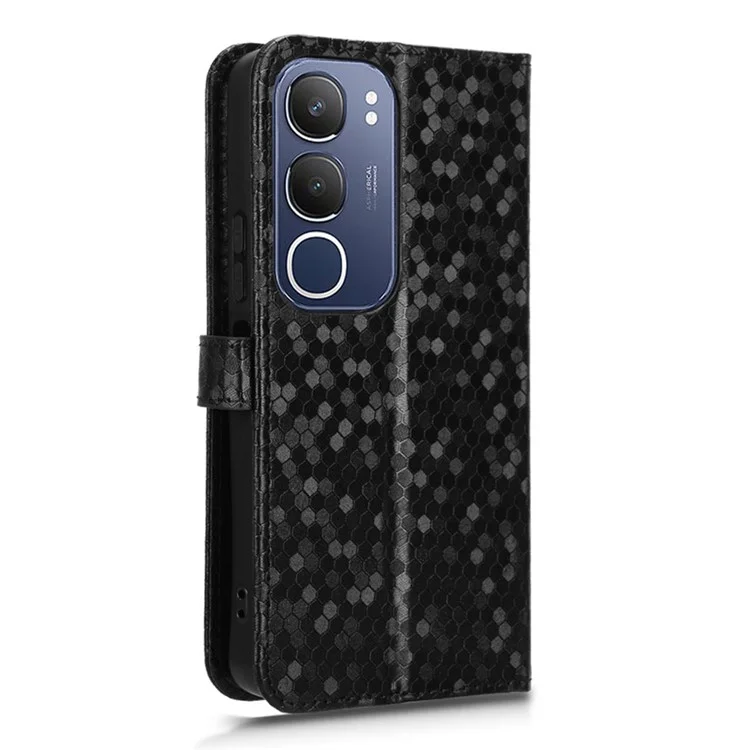 Für vivo Y19s 4G Wallet Case Punktmuster Prägung PU-Leder Handyhülle - Schwarz