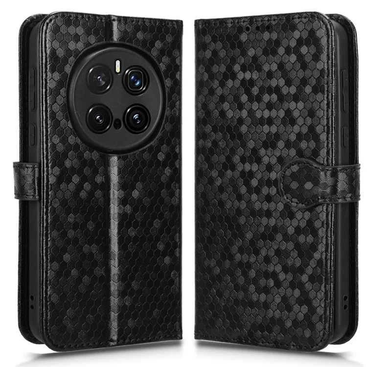 Funda de teléfono de cuero PU con patrón de puntos y cierre de cartera Magic7 Pro 5G For Honor - Negro
