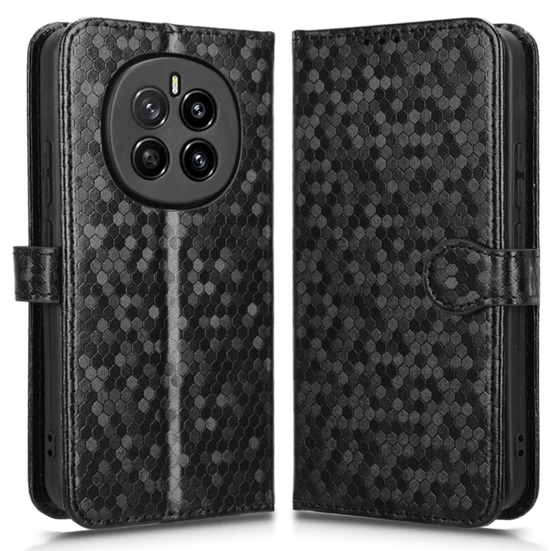 For Honor Magic7 5G Wallet Case Dot Pattern Imprint PU Leather Phone Cover - Black