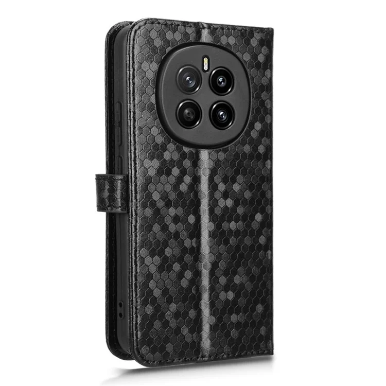 For Honor Magic7 5G Wallet Case Dot Pattern Imprint PU Leather Phone Cover - Black