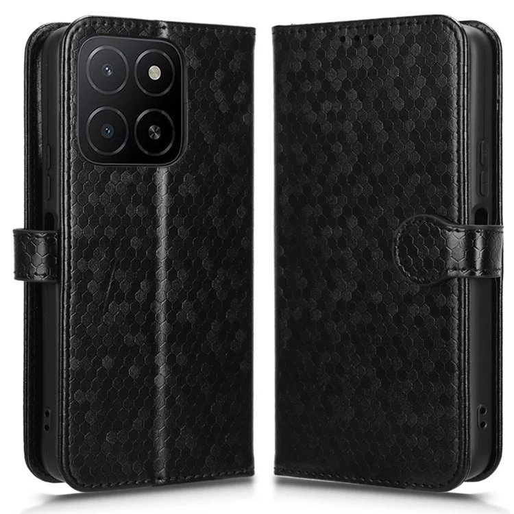For Honor X5b Plus  /  X5b Wallet Case Dot Pattern Imprint PU Leather Phone Cover - Black