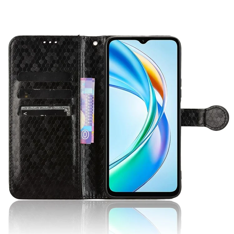 For Honor X5b Plus  /  X5b Wallet Case Dot Pattern Imprint PU Leather Phone Cover - Black
