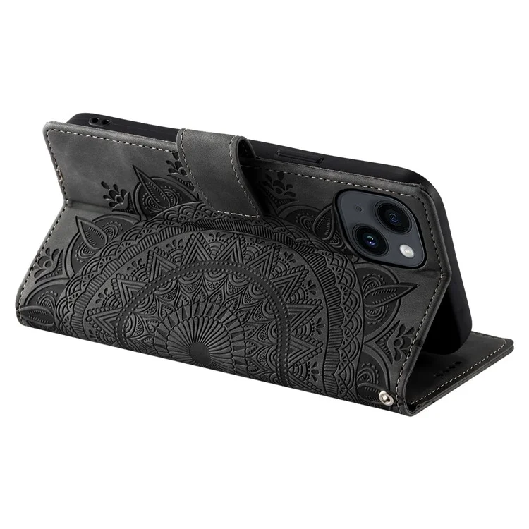 Funda para iPhone 13 Estilo 018 con piel de tótem estampada y sensación de cuero tipo cartera - Gris
