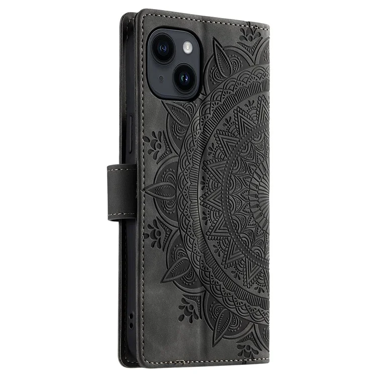 Funda para iPhone 13 Estilo 018 con piel de tótem estampada y sensación de cuero tipo cartera - Gris