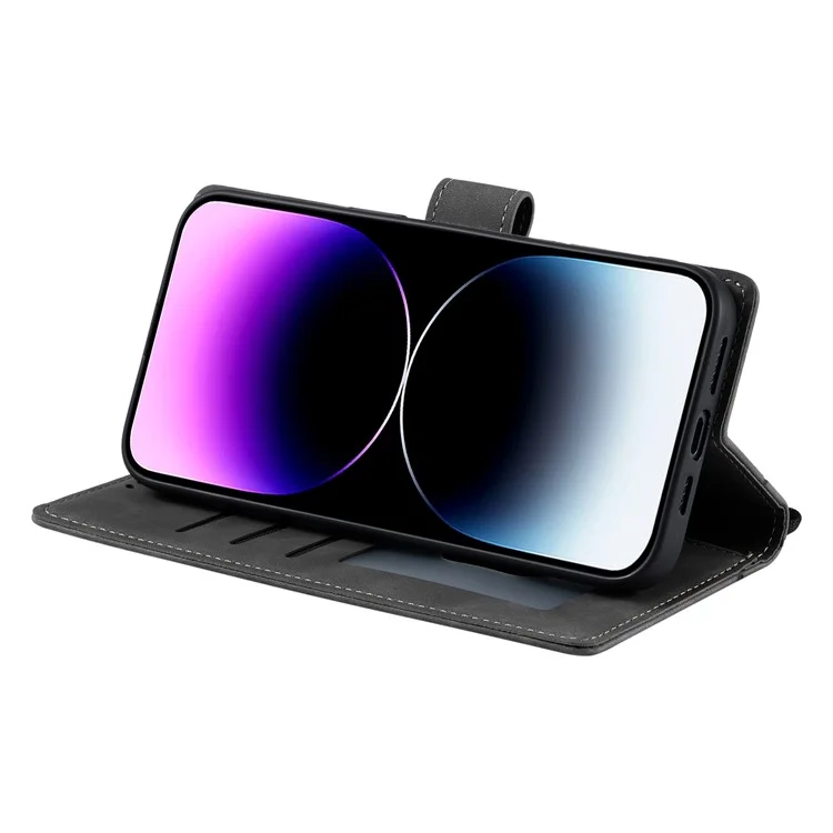 Style 018 Hülle für iPhone 13 Pro Max mit geprägtem Totem-Hautgefühl, Leder-Geldbörse - Grau
