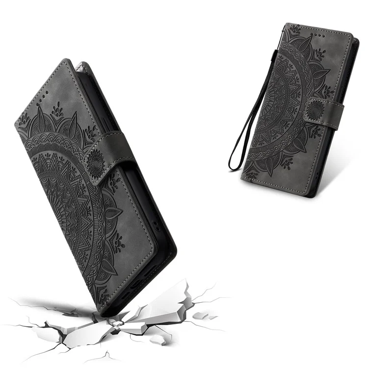 Style 018 Hülle für iPhone 13 Pro Max mit geprägtem Totem-Hautgefühl, Leder-Geldbörse - Grau