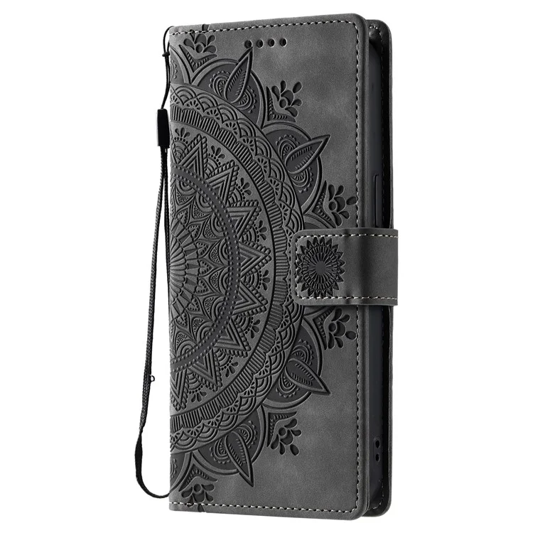 Style 018 Hülle für iPhone 13 Pro Max mit geprägtem Totem-Hautgefühl, Leder-Geldbörse - Grau