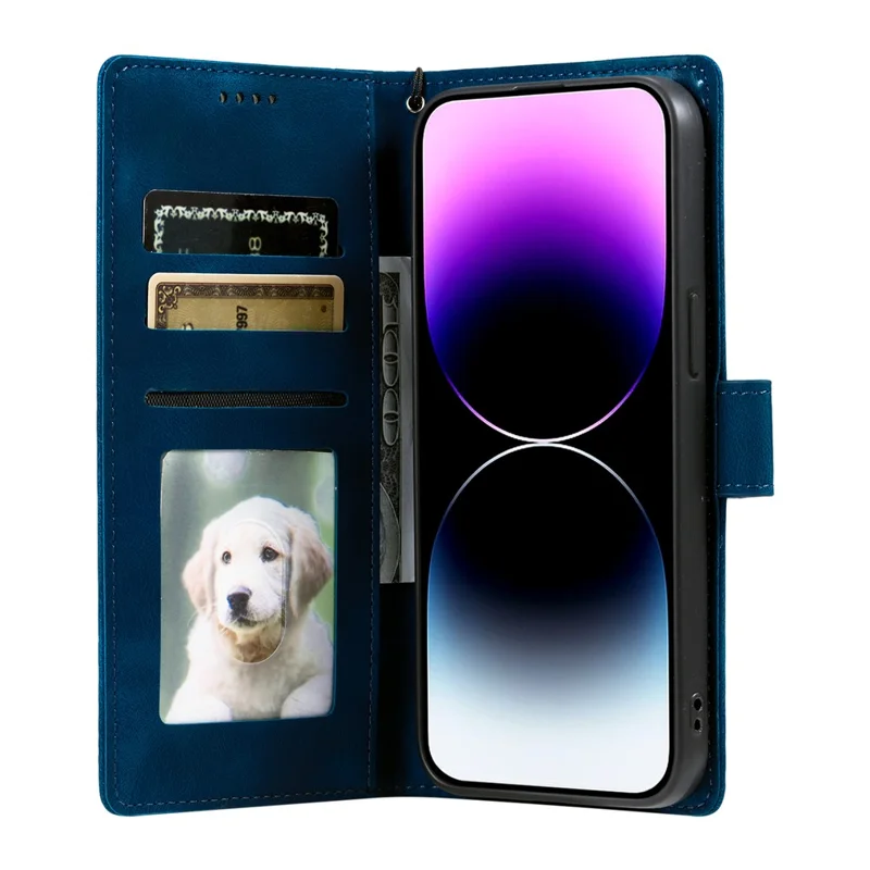 Style 018 For iPhone 13 Pro Max Case Imprinted Totem Skin Feel Wallet Leather Phone Cover - Blue