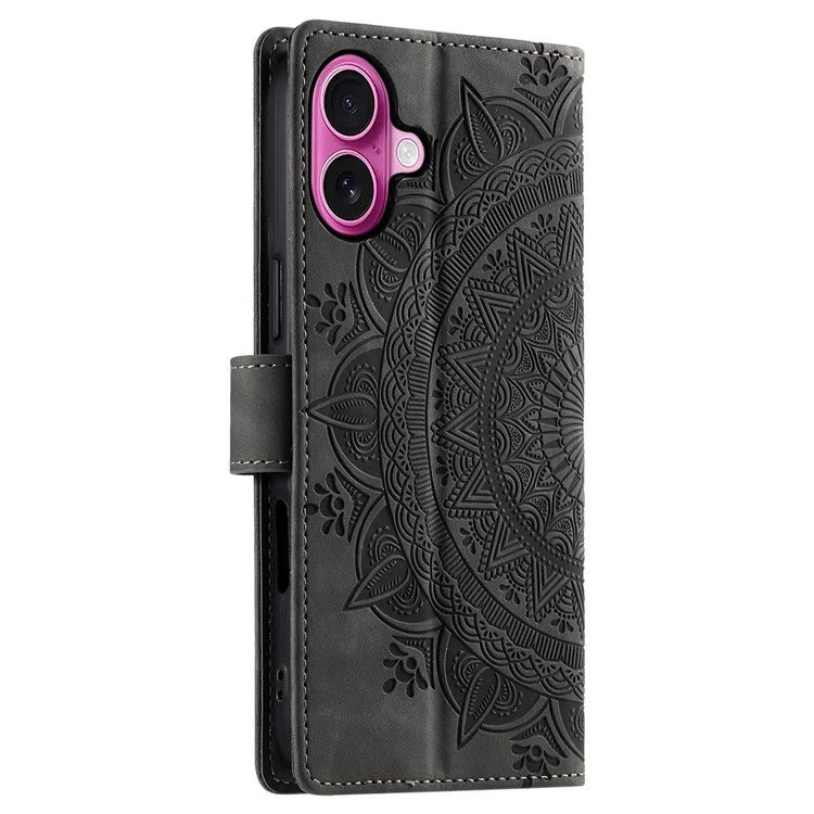Estilo 018 para iPhone 16 Funda Piel de Billetera con Diseño Tótem Tacto Suave - Gris