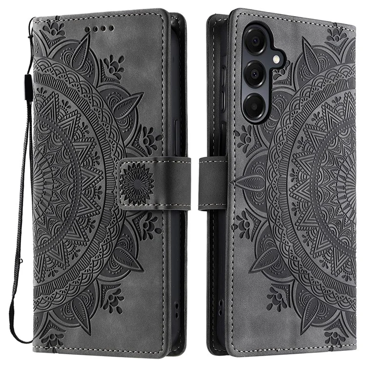 Estilo 018 para Samsung Galaxy A15 5G / 4G Capa Impressa Totem Pele Sensação Carteira Couro Capa de Telefone - Cinza