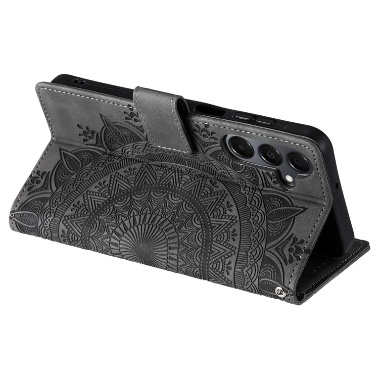 Estilo 018 para Samsung Galaxy A15 5G / 4G Capa Impressa Totem Pele Sensação Carteira Couro Capa de Telefone - Cinza