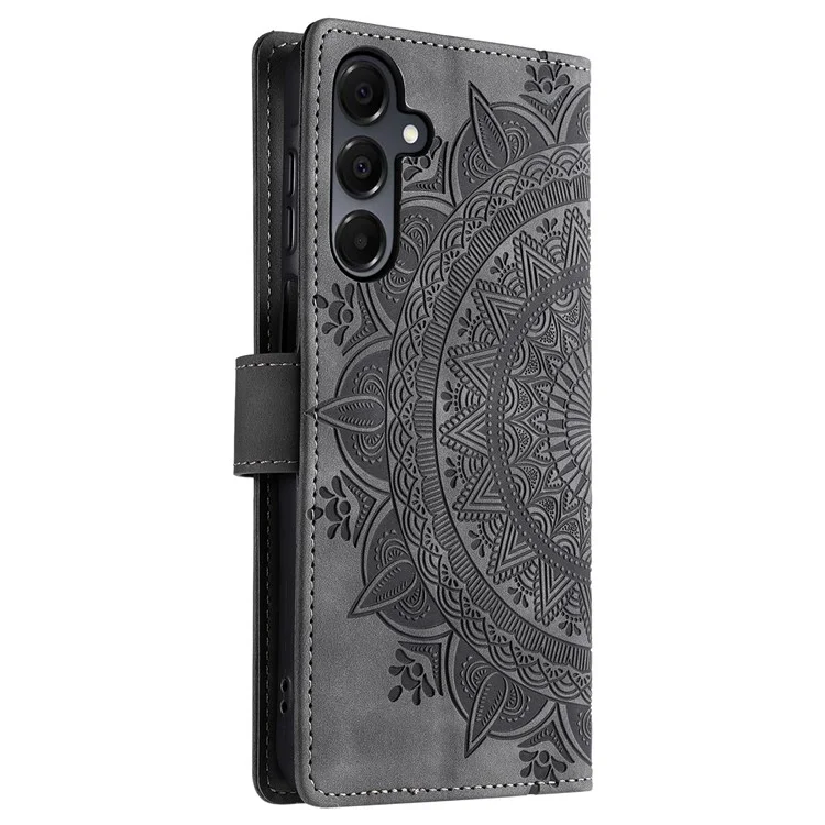Estilo 018 para Samsung Galaxy A15 5G / 4G Capa Impressa Totem Pele Sensação Carteira Couro Capa de Telefone - Cinza