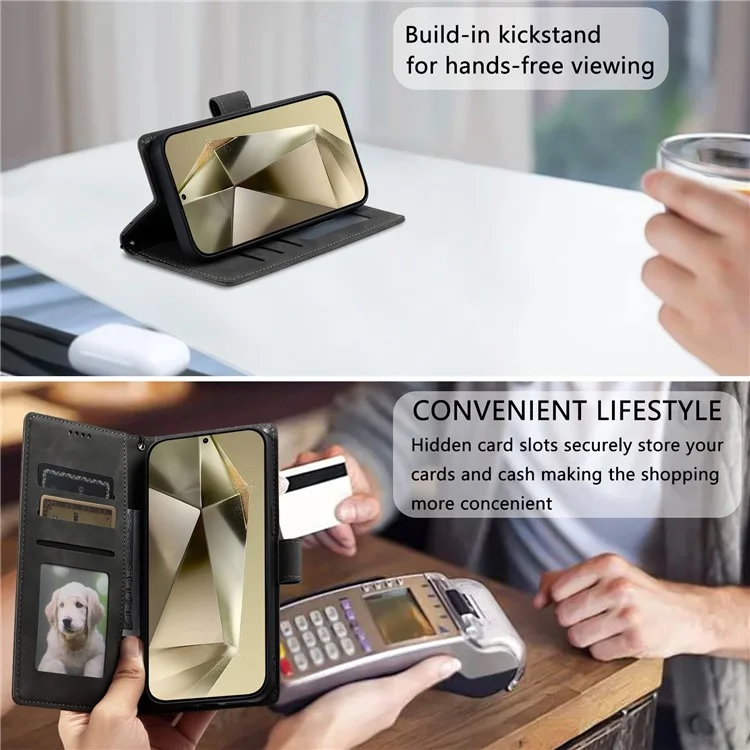 Стильный чехол для Samsung Galaxy S24 Ultra, модель 018, с тисненым тотемным рисунком, кожаный, с функцией бумажника - серого цвета