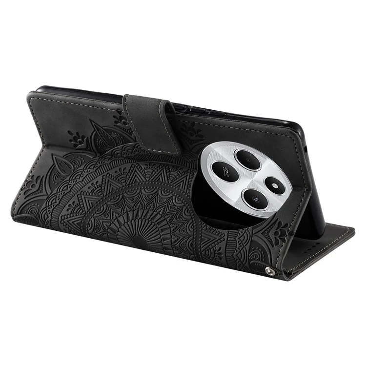 Custodia per telefono Stile 018 per Xiaomi Redmi 14C 4G / 14R 5G / Poco C75 4G, con motivo impresso, sensazione di pelle di portafoglio, copertura in pelle - Grigio