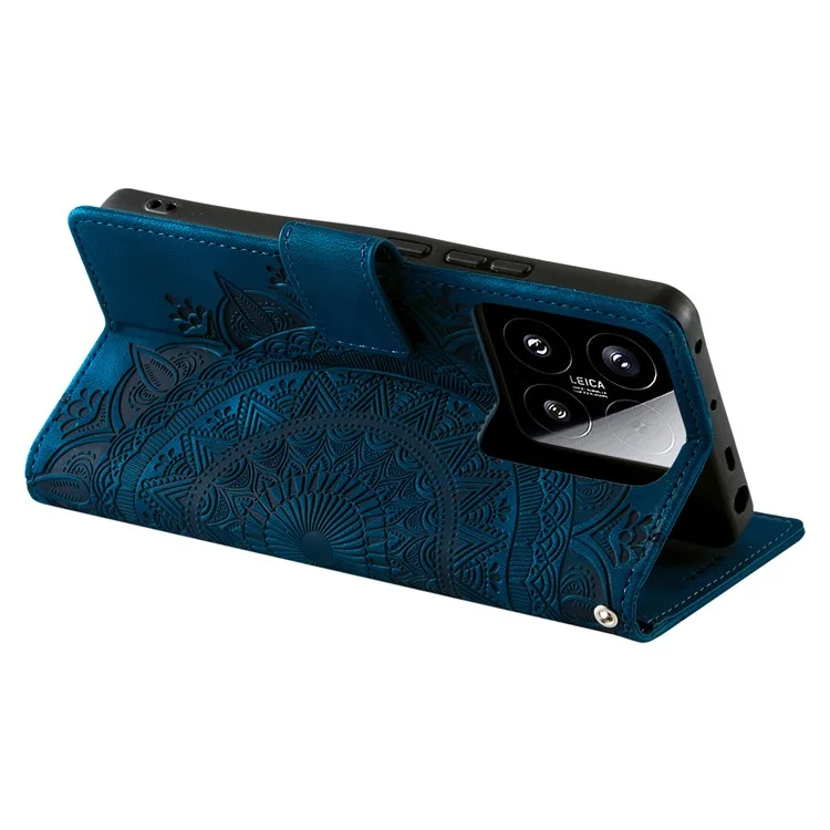 Style 018 für Xiaomi 15 Hülle, geprägtes Totem-Skin-Gefühl, Leder-Telefon-Cover - Blau