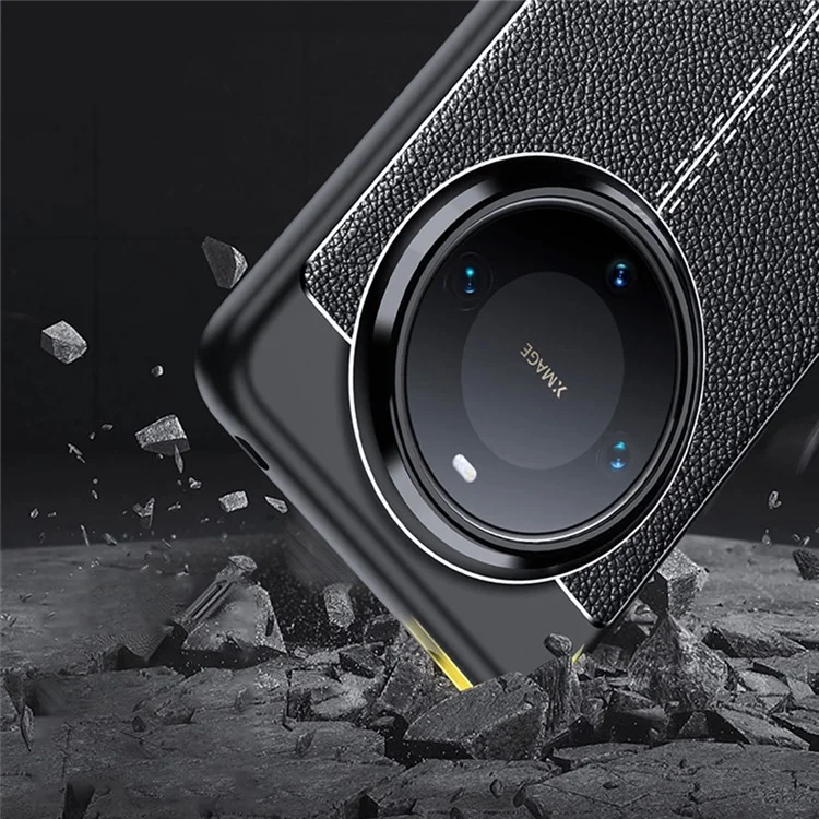 Coque pour Huawei Mate 70 Pro, texture de litchi en TPU souple, noire