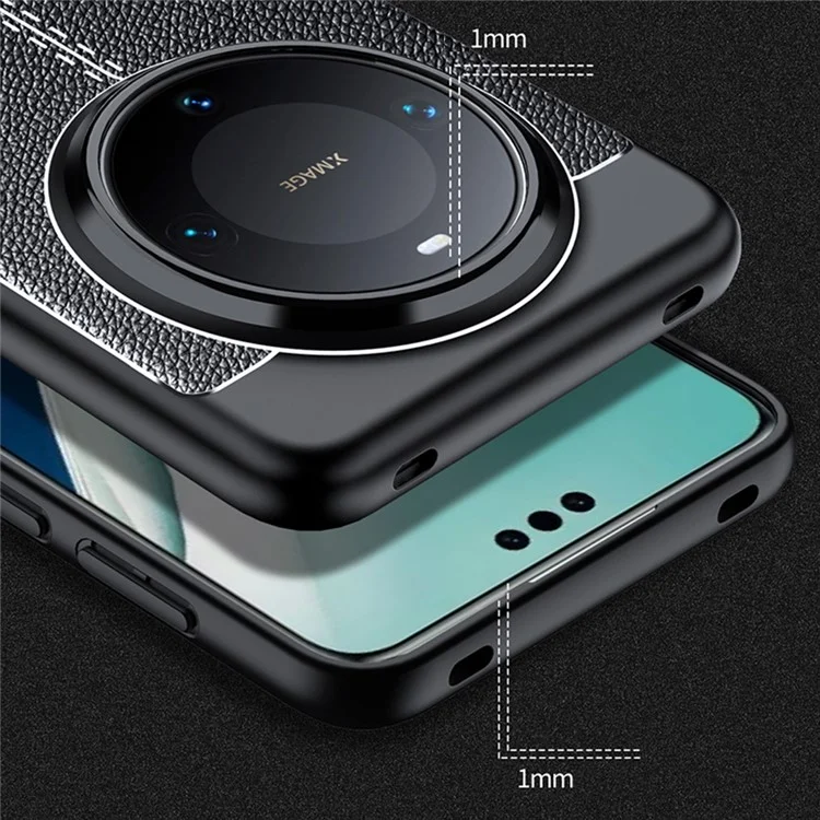 Coque pour Huawei Mate 70 Pro, texture de litchi en TPU souple, noire