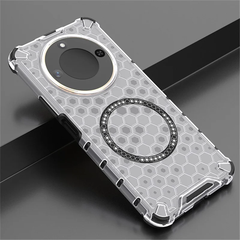 For Honor X60 5G Magnetic Case Honeycomb Design TPU+PC Phone Cover - Transparent
