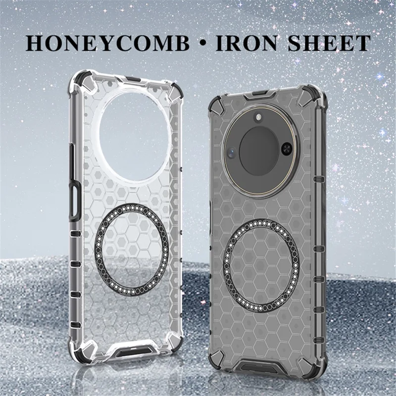 For Honor X60 5G Magnetic Case Honeycomb Design TPU+PC Phone Cover - Transparent