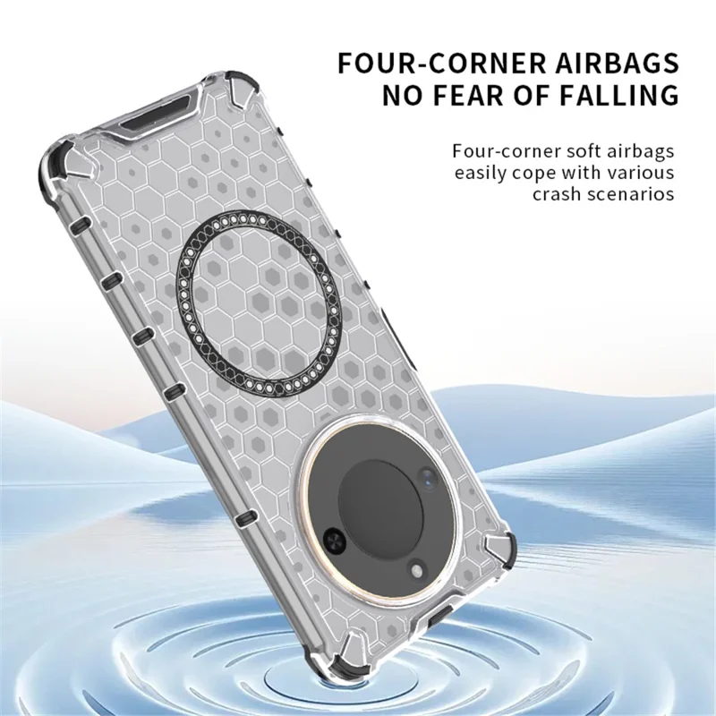 For Honor X60 5G Magnetic Case Honeycomb Design TPU+PC Phone Cover - Transparent