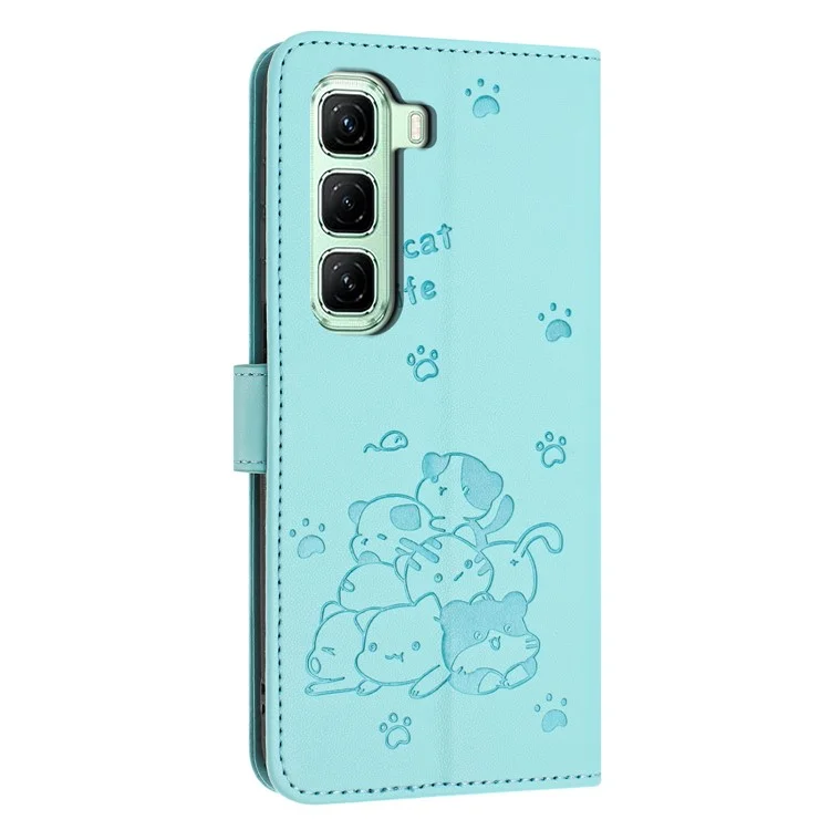 Für Infinix Hot 50 Pro+ 4G Hülle mit Tragegurt Katzen-Prägung Leder-Geldbörse Handyhülle - Grün