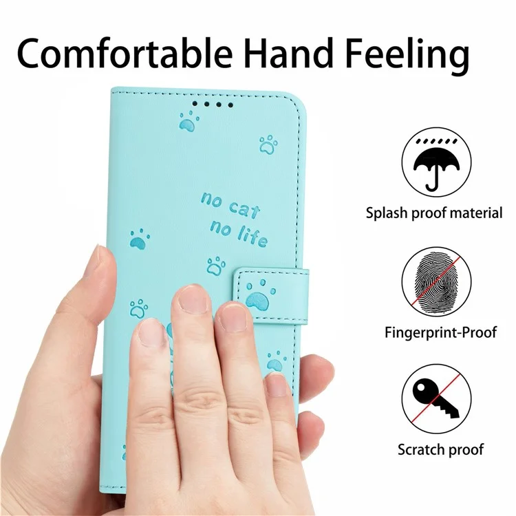 Für Infinix Hot 50 Pro+ 4G Hülle mit Tragegurt Katzen-Prägung Leder-Geldbörse Handyhülle - Grün