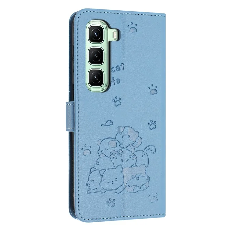 Für Infinix Hot 50 Pro 4G Hülle mit Riemen Katzen Prägung Leder Brieftasche Handyhülle - Blau