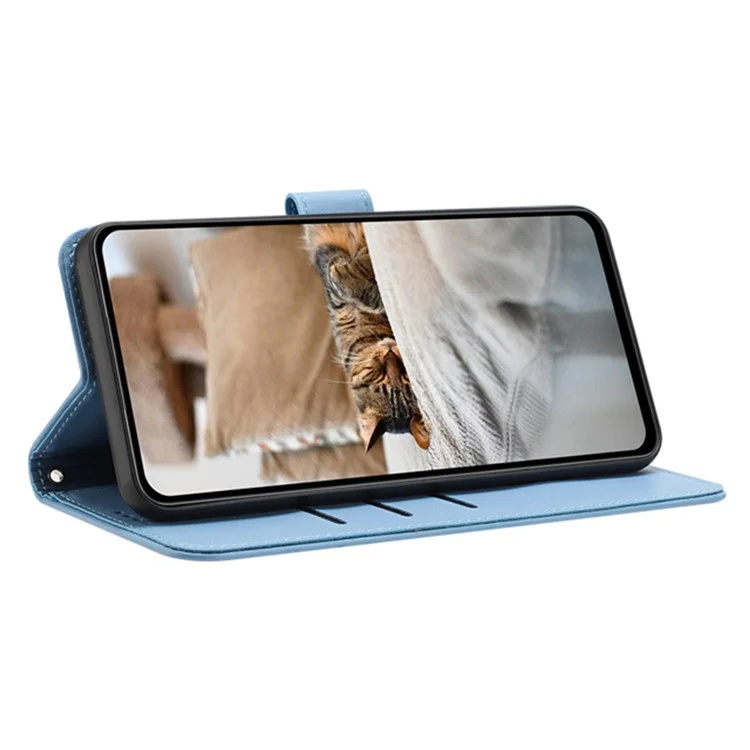 Für Infinix Hot 50 Pro 4G Hülle mit Riemen Katzen Prägung Leder Brieftasche Handyhülle - Blau