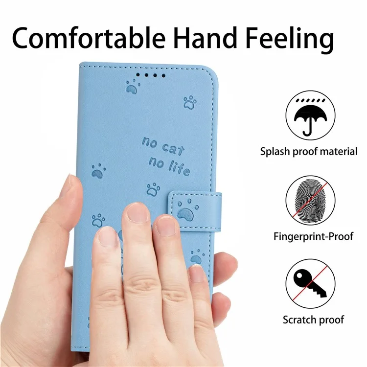 Für Infinix Hot 50 Pro 4G Hülle mit Riemen Katzen Prägung Leder Brieftasche Handyhülle - Blau