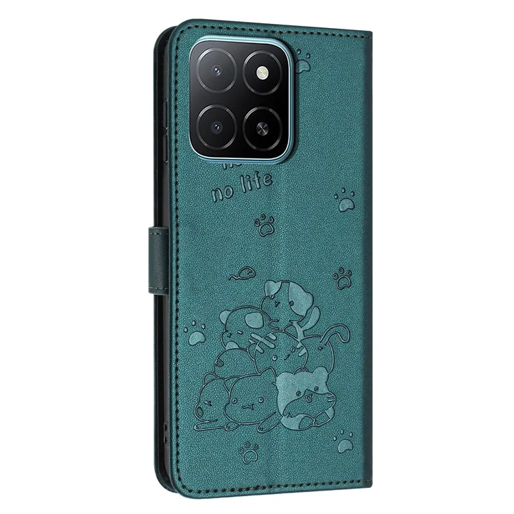 Étui For Honor X5b / X5b Plus avec sangle, impression de chats, portefeuille en cuir, housse de téléphone - Vert noirâtre