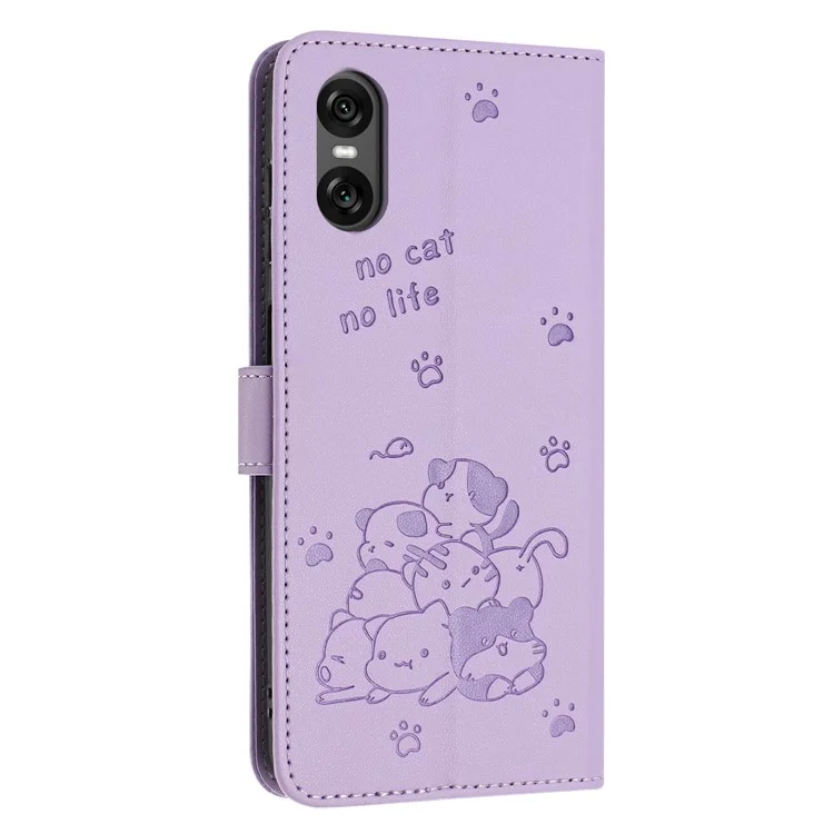 Étui pour Sony Xperia 5 VI avec sangle, impression de chats, portefeuille en cuir, housse de téléphone - Violet