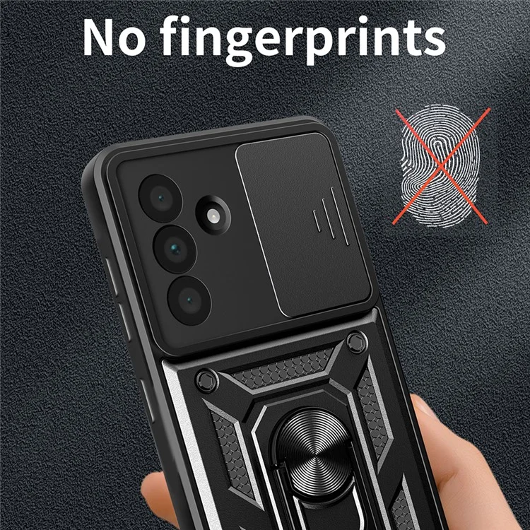 Étui pour Samsung Galaxy A56 avec couvercle coulissant pour caméra PC+TPU avec support - Noir
