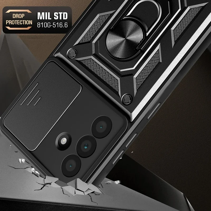 For Samsung Galaxy A56 5G Case with Slide Camera Lid PC+TPU Kickstand Phone Cover - Blue