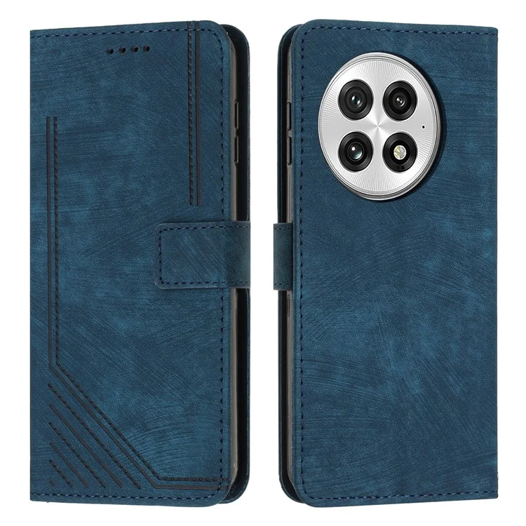 Custodia per OnePlus 13 con linee impresse, cover in pelle pieghevole - Zaffiro