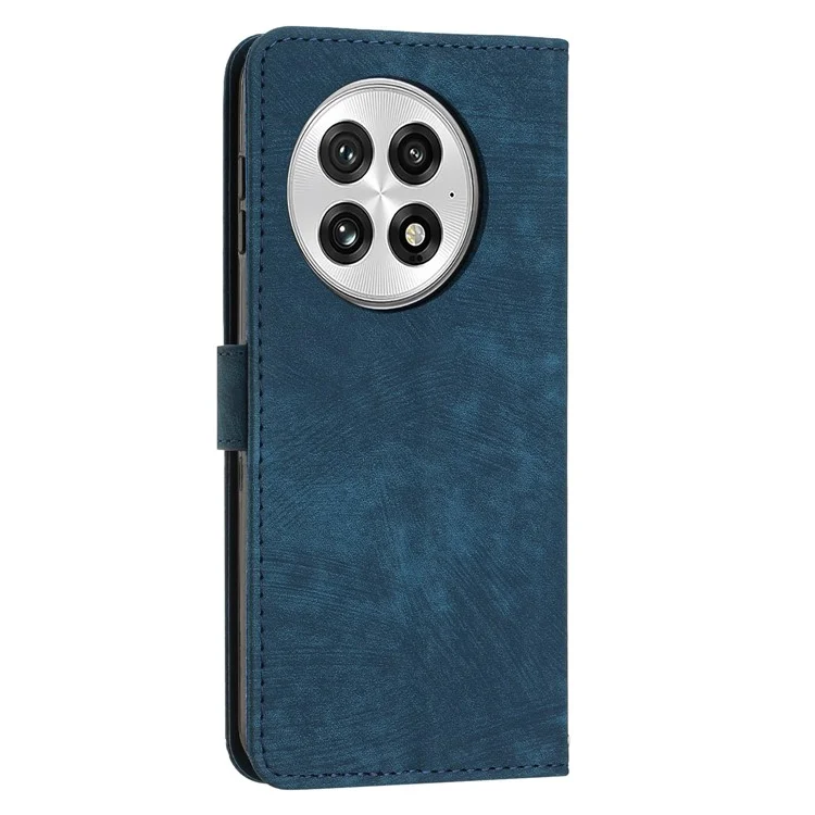 Custodia per OnePlus 13 con linee impresse, cover in pelle pieghevole - Zaffiro