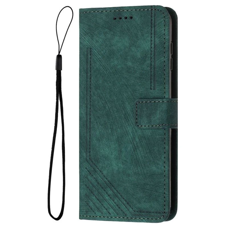 For OnePlus 13 Case Imprinted Lines Leather Phone Cover Folding Stand - Green