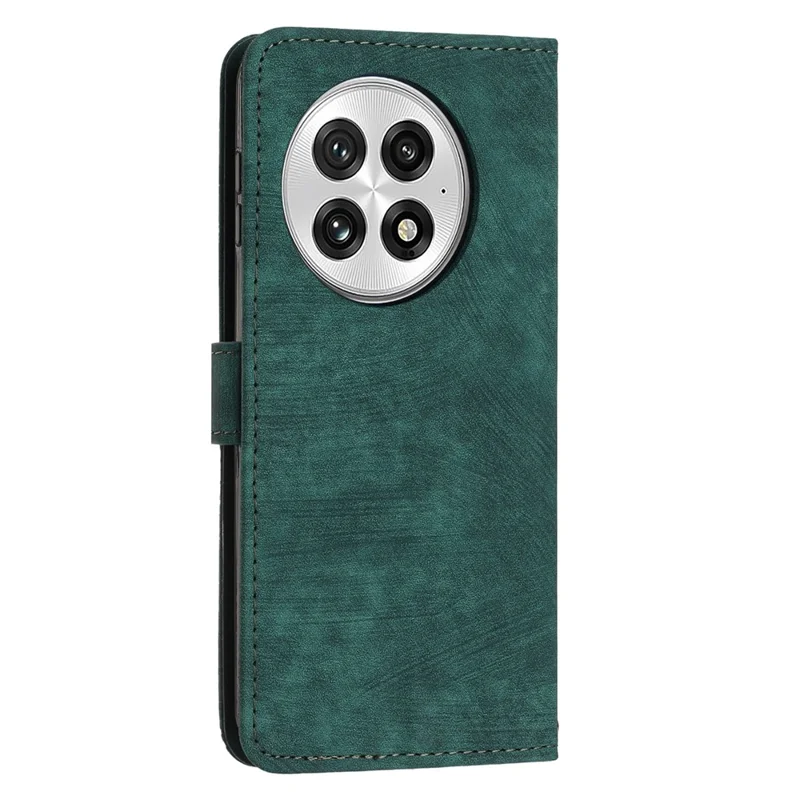 For OnePlus 13 Case Imprinted Lines Leather Phone Cover Folding Stand - Green