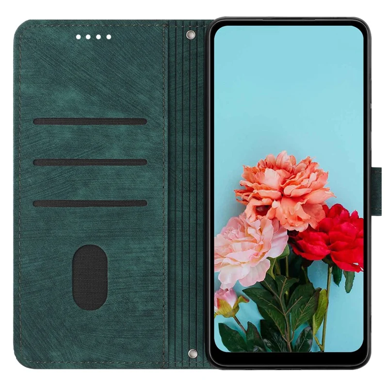 For OnePlus 13 Case Imprinted Lines Leather Phone Cover Folding Stand - Green