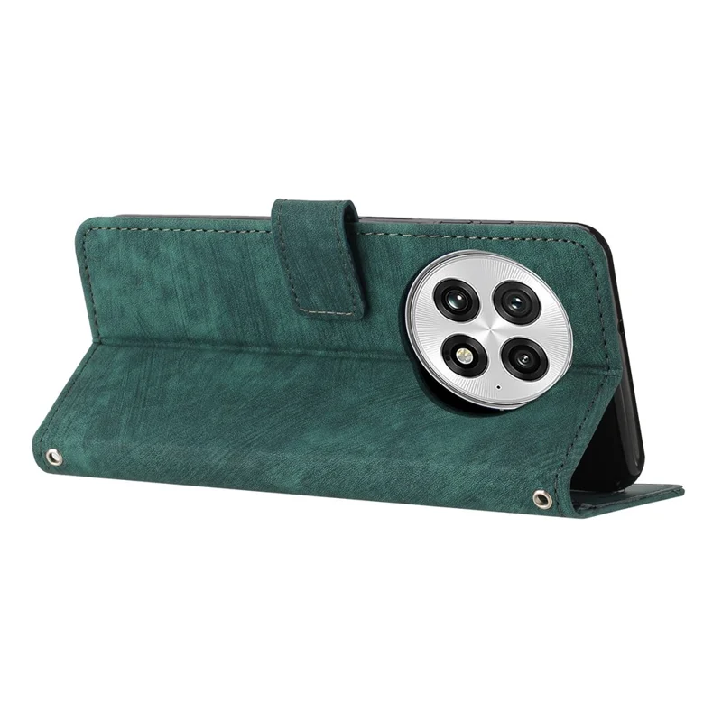 For OnePlus 13 Case Imprinted Lines Leather Phone Cover Folding Stand - Green