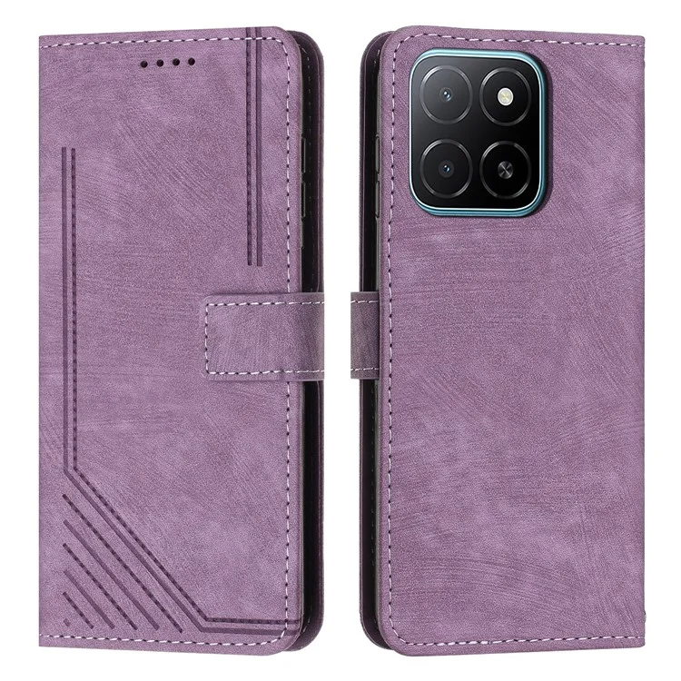 Für Honor X5b / X5b Plus Hülle Eingeprägte Linien Lederhandy-Hülle mit Klappständer - Lila