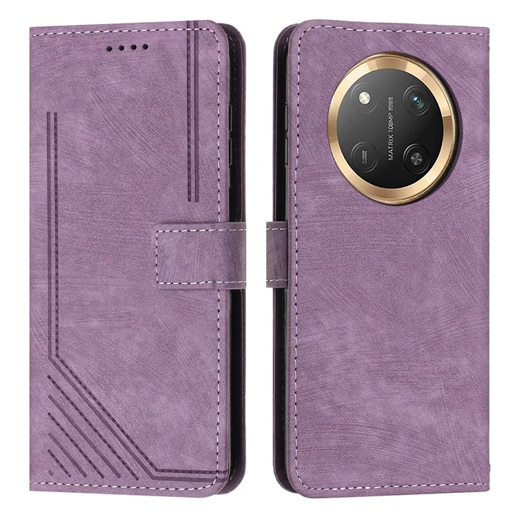 Capa para telefone For Honor X9c 5G / X60 Pro 5G com linhas estampadas, em couro, com suporte dobrável - Roxo