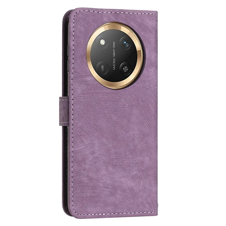 Capa para telefone For Honor X9c 5G / X60 Pro 5G com linhas estampadas, em couro, com suporte dobrável - Roxo