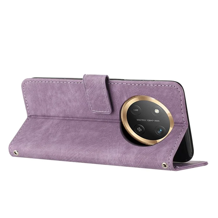 Capa para telefone For Honor X9c 5G / X60 Pro 5G com linhas estampadas, em couro, com suporte dobrável - Roxo