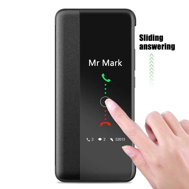 Ver Estuche Del Teléfono de la Ventana Para Huawei P50 4G, Botón Táctil de Diapositivas PU Cuero Wake / Sleep Folio Flip Cover - Violeta