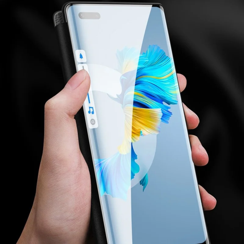 Ver Estuche Del Teléfono de la Ventana Para Huawei P50 4G, Botón Táctil de Diapositivas PU Cuero Wake / Sleep Folio Flip Cover - Violeta