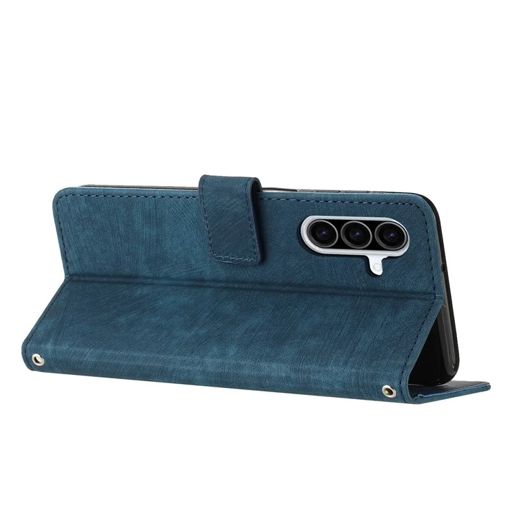 Étui pour Samsung Galaxy A36 5G avec lignes imprimées, couverture de téléphone en cuir pliante - Saphir