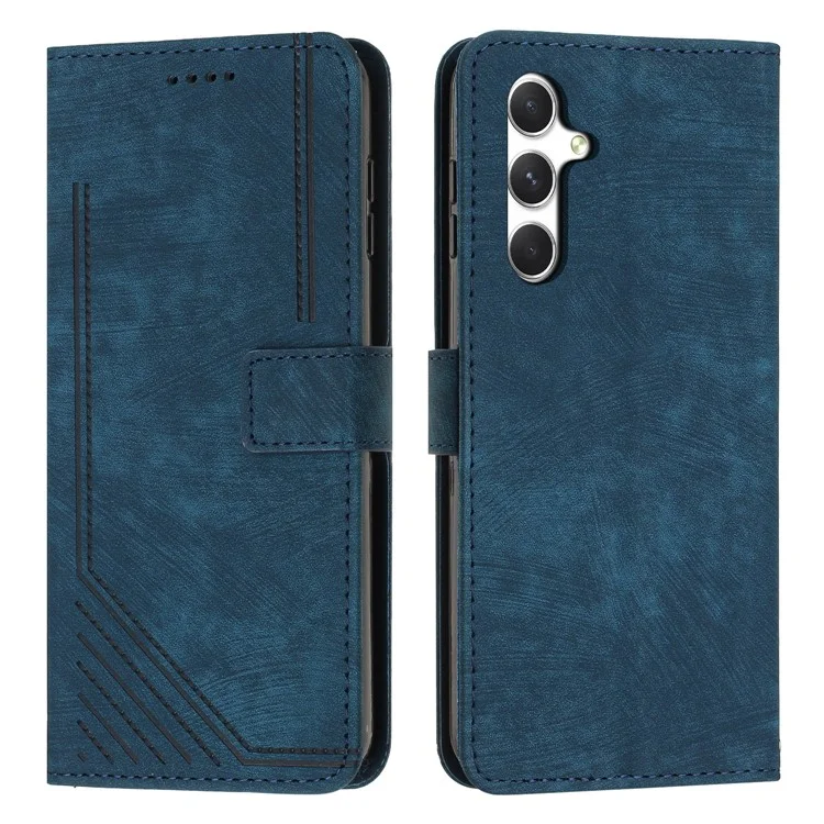 Étui pour Samsung Galaxy A56 avec lignes imprimées, housse de téléphone en cuir avec support pliable - Saphir