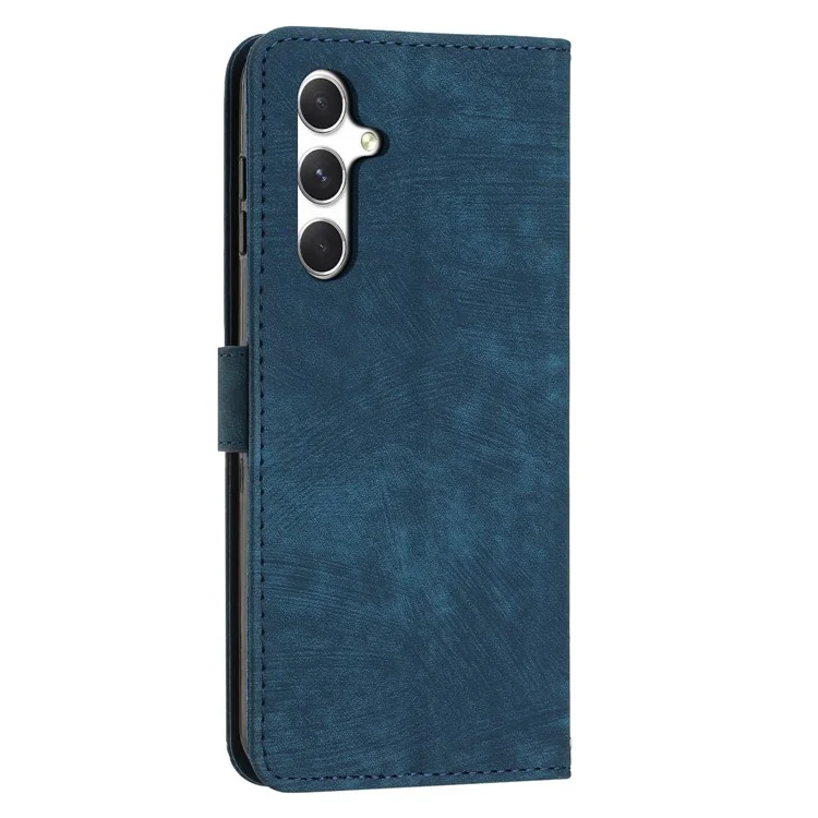 Étui pour Samsung Galaxy A56 avec lignes imprimées, housse de téléphone en cuir avec support pliable - Saphir